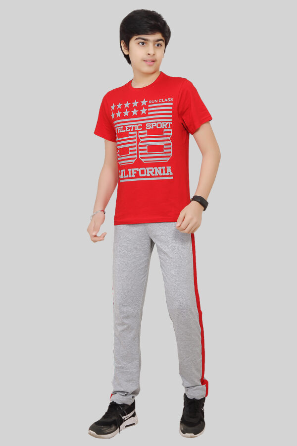 Buy Boys Red Round Neck Cotton Casual T-Shirt Pant Combo Set online in India at Apparel Bliss Front