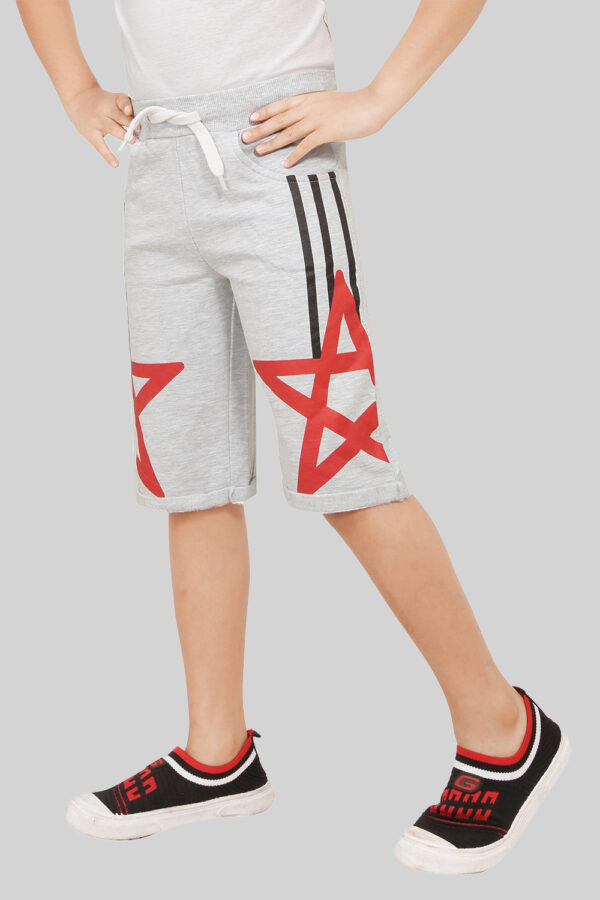 Buy Boys Grey Solid Print Regular Fit Cotton Casual Capri Shorts online in India at Apparel Bliss front