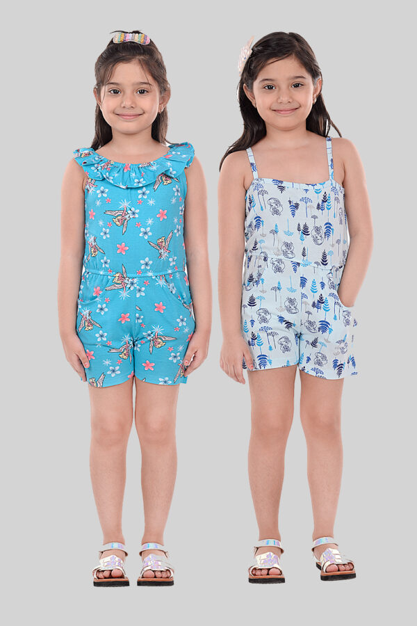Buy Girls Blue Combo All Over Print Square Neck Sleeveless Jumpsuit online in India at Apparel Bliss