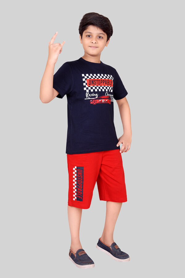 Buy Boys Red Printed T Shirt and Short Set online in India Front View