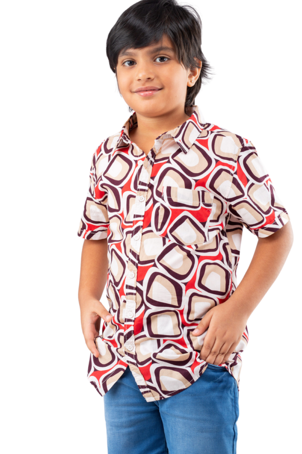 Buy Boys Yellow Red Premium Casual Cotton Printed Shirt online Front