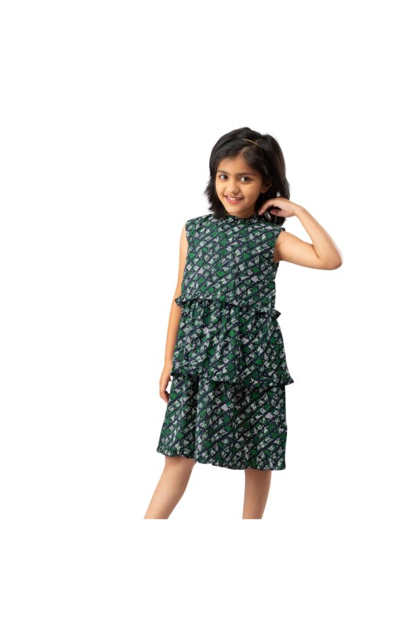 Buy Girls Green 3 Tier Medium Long Dress online at Best Price